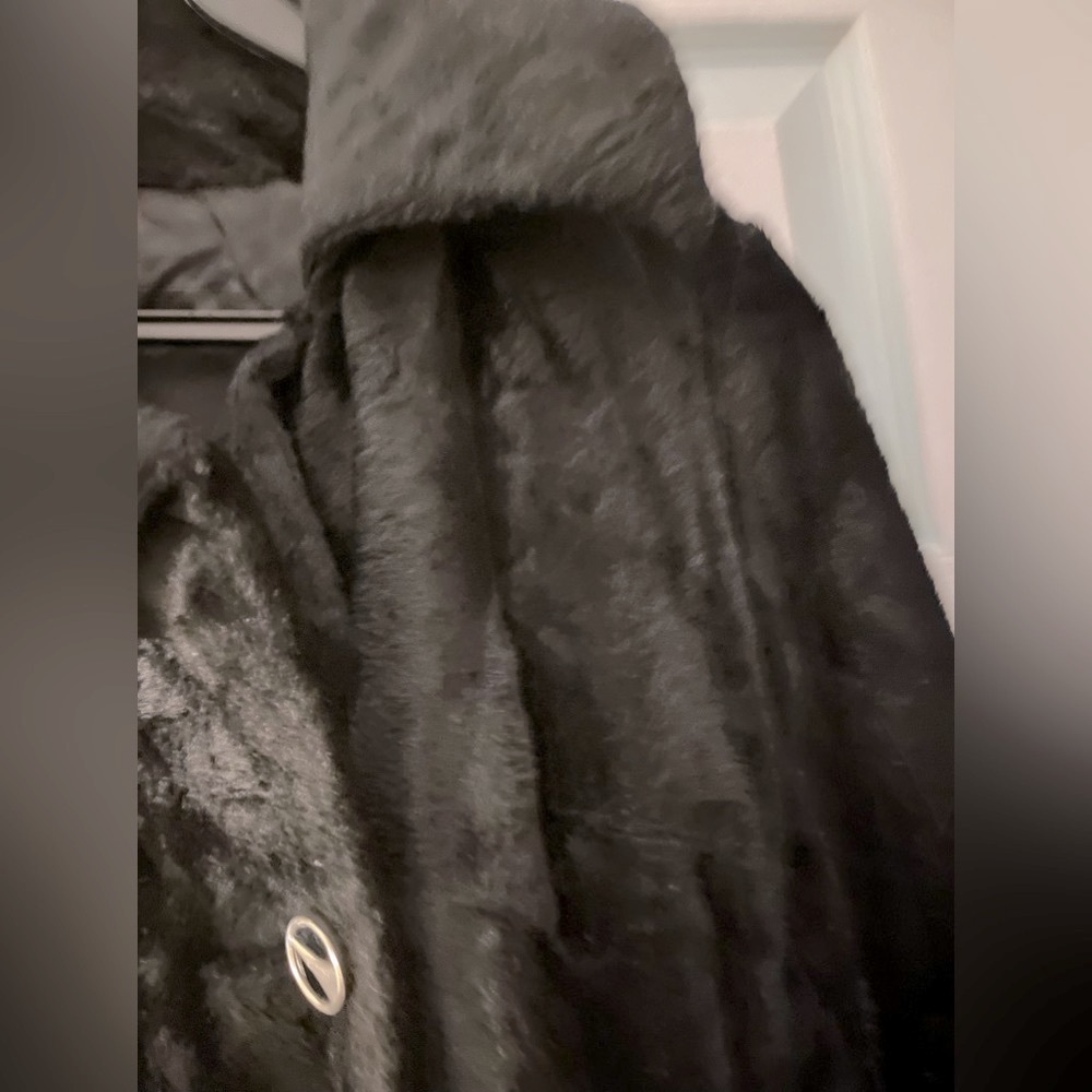 Rare Vintage black faux Fur Double breasted coat Made in France Military style - Picture 8 of 10